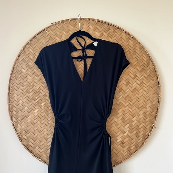 A.L.C. SYNARA V-NECK BLACK MIDI DRESS WITH CUT-OUTS - Picture 6 of 15